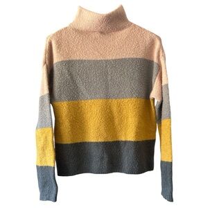 Cliche Colorblock Turtleneck Sweater in Pink, Gray, and Mustard